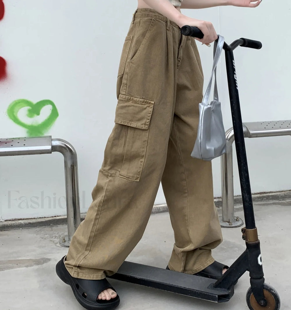 Vintage Big Pocket Trendy Baggy Cargo Jeans women clothing