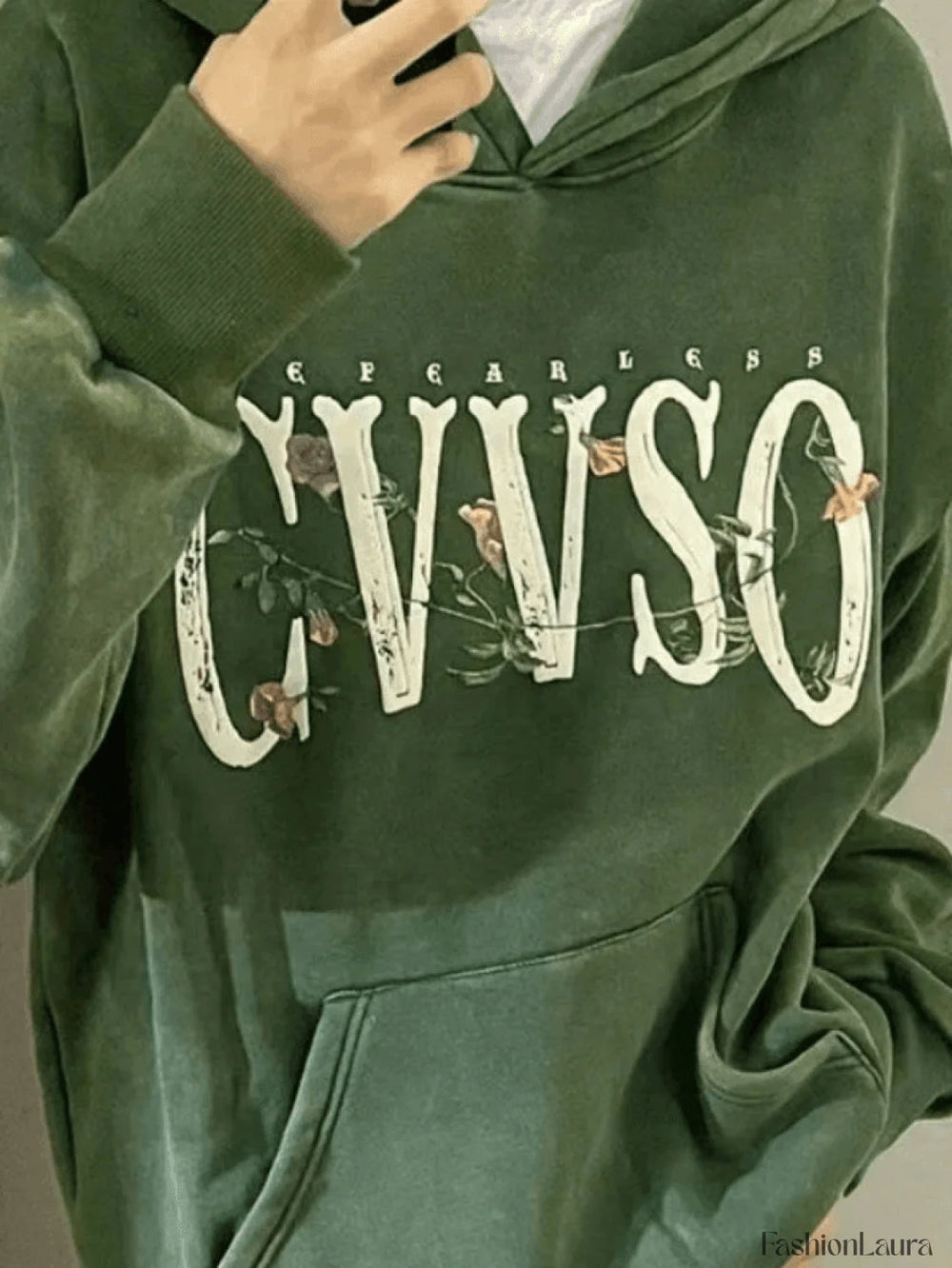 Vintage Blooming Skull Fleece Lined Pullover Hoodie Sweatshirts & Hoodies L