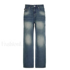 Vintage Blue Graceful Wash Boyfriend Jeans Blue / L women clothing