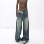 Vintage Blue Wash Trendy Patchwork Boyfriend Jeans Blue / L women clothing