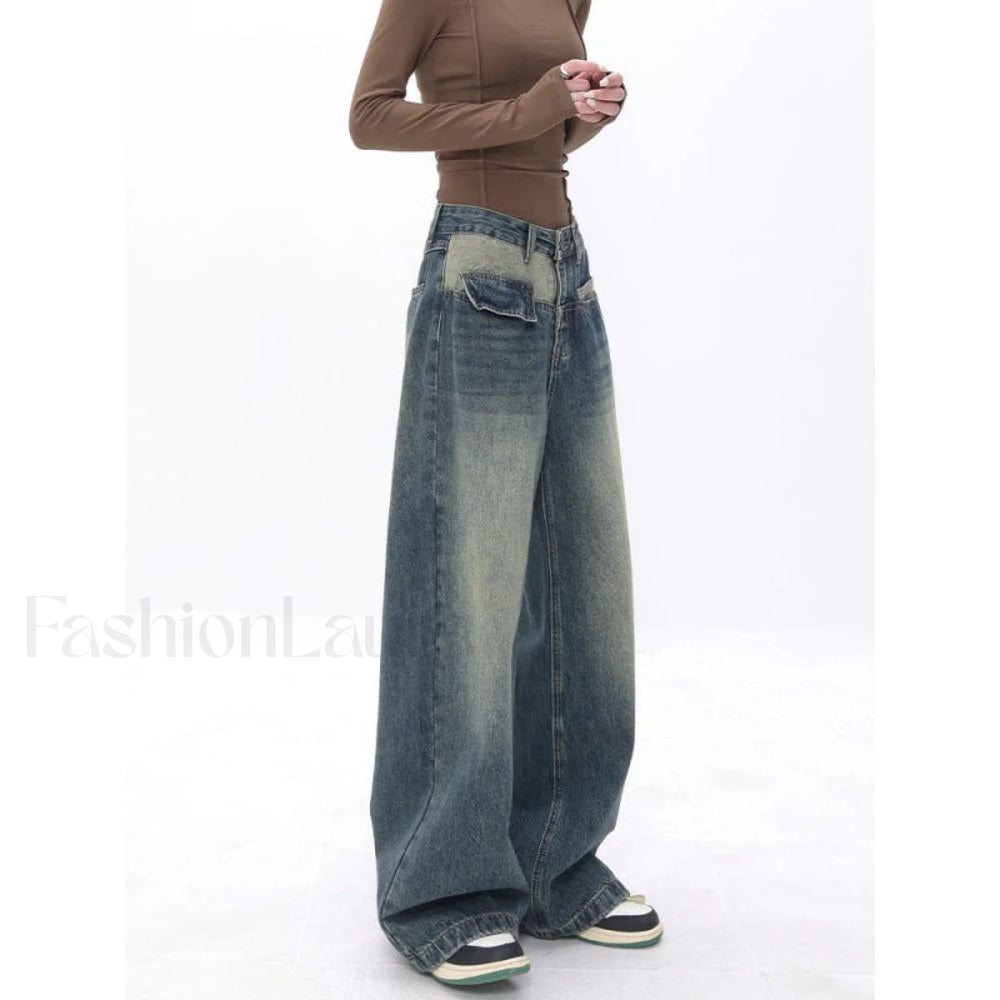 Vintage Blue Wash Trendy Patchwork Boyfriend Jeans women clothing