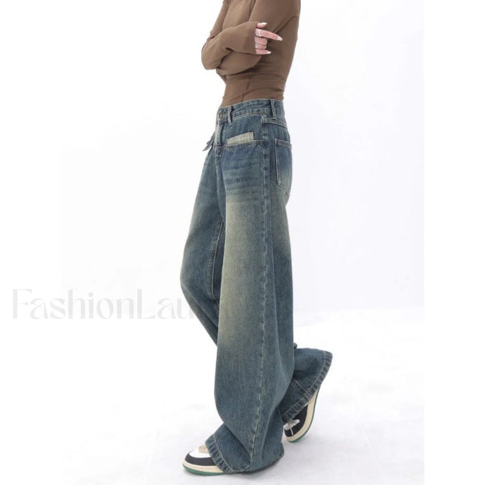 Vintage Blue Wash Trendy Patchwork Boyfriend Jeans women clothing