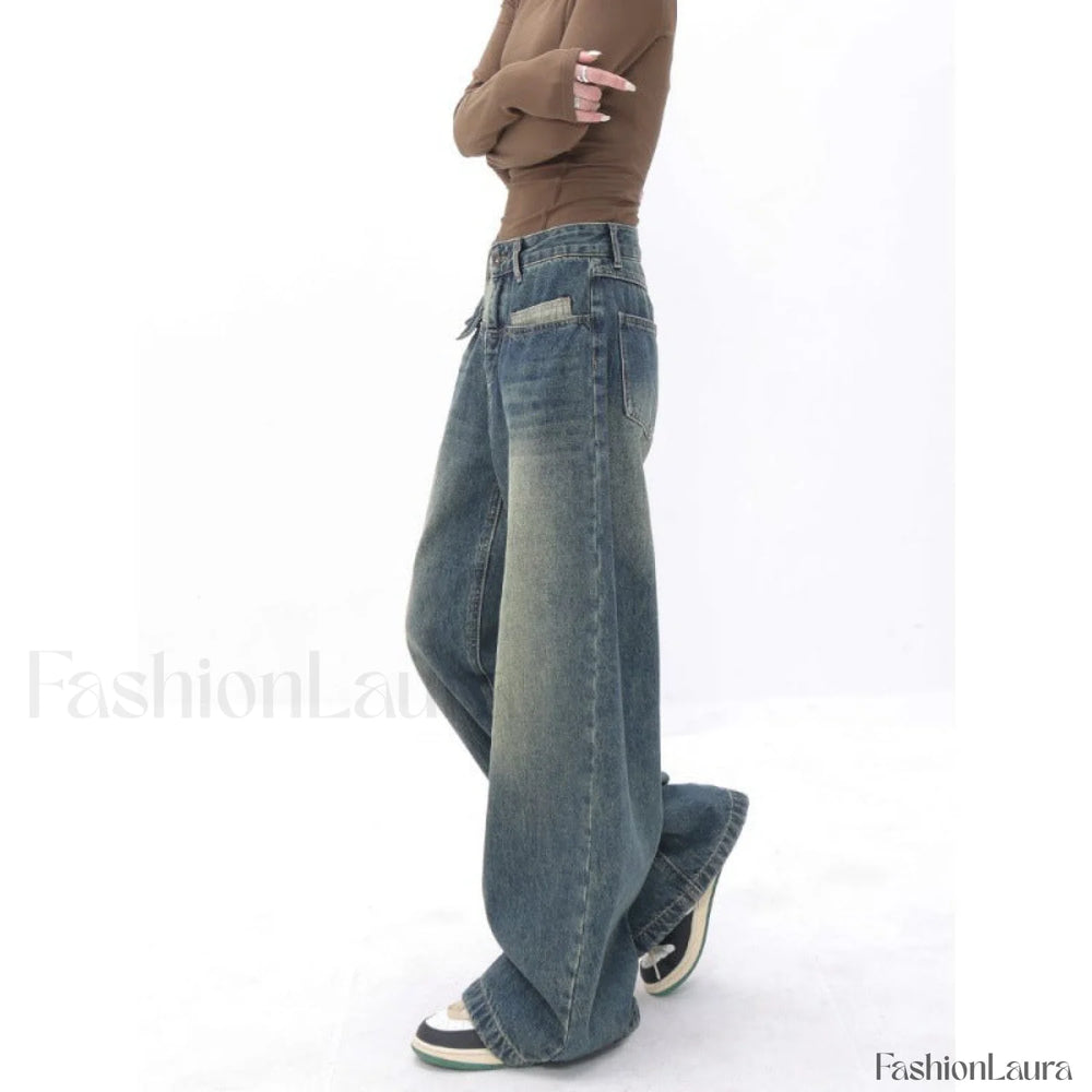 Vintage Blue Wash Trendy Patchwork Boyfriend Jeans women clothing