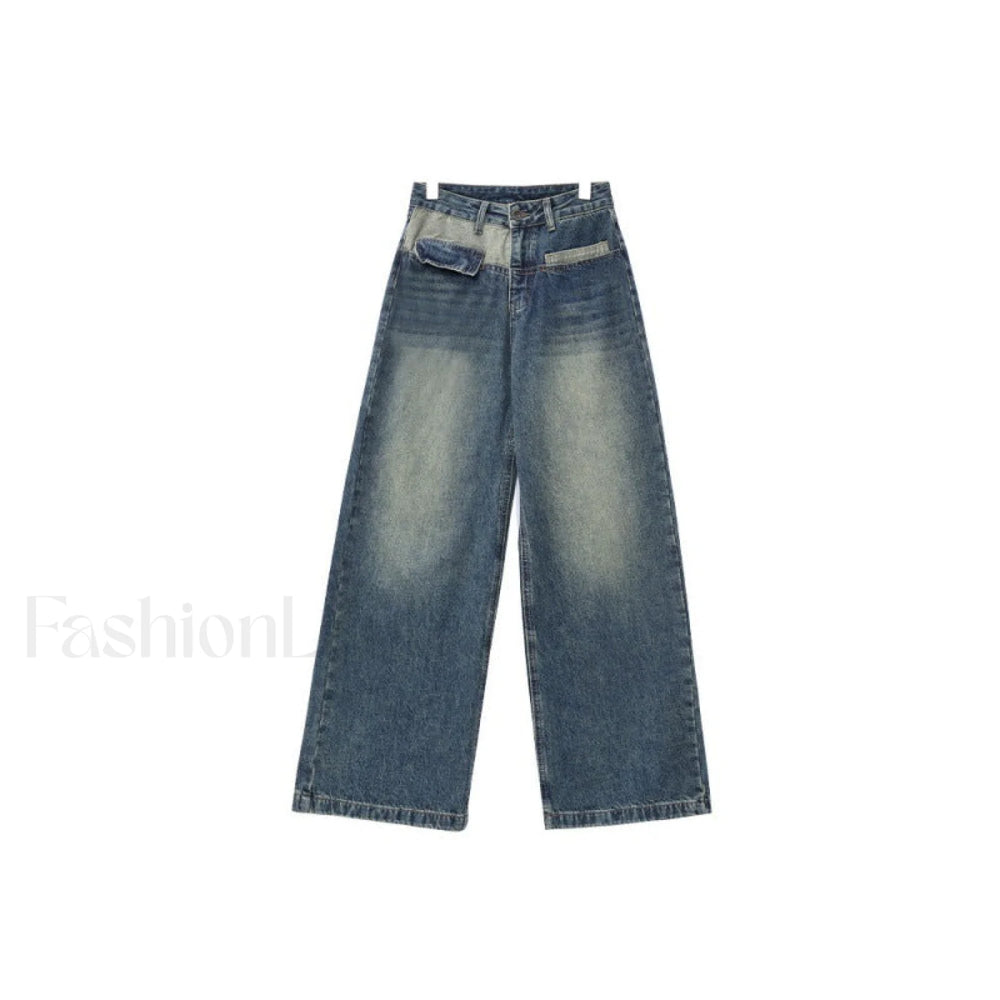 Vintage Blue Wash Trendy Patchwork Boyfriend Jeans women clothing