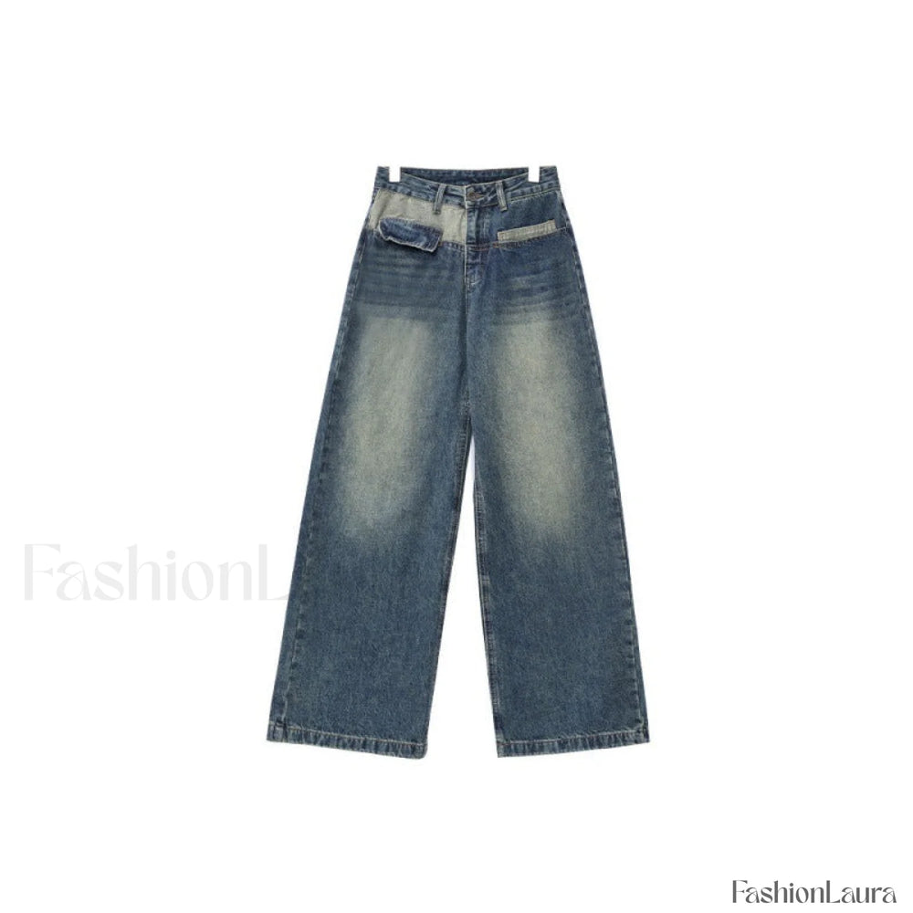 Vintage Blue Wash Trendy Patchwork Boyfriend Jeans women clothing