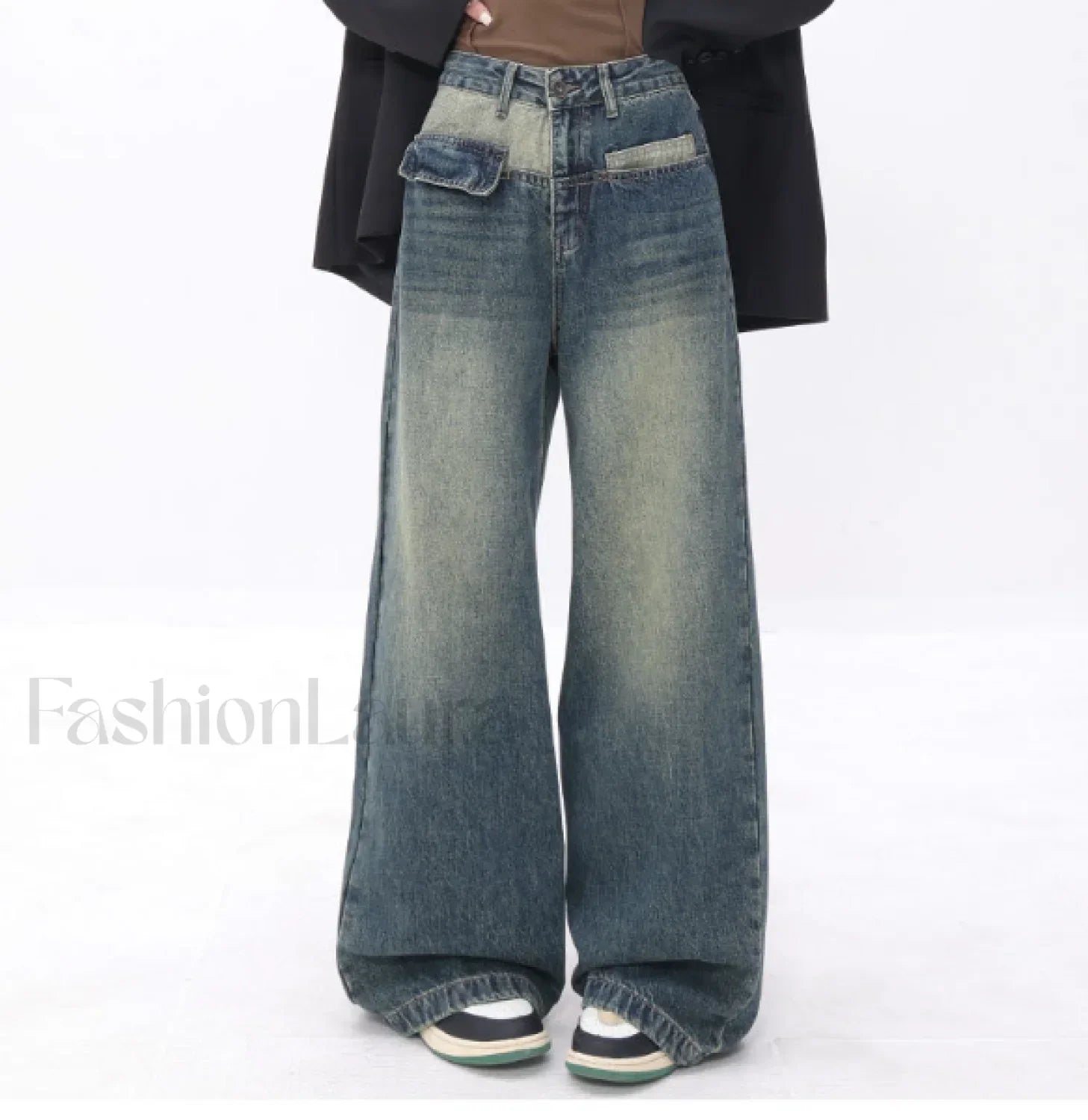 Vintage Blue Wash Trendy Patchwork Boyfriend Jeans women clothing Main image