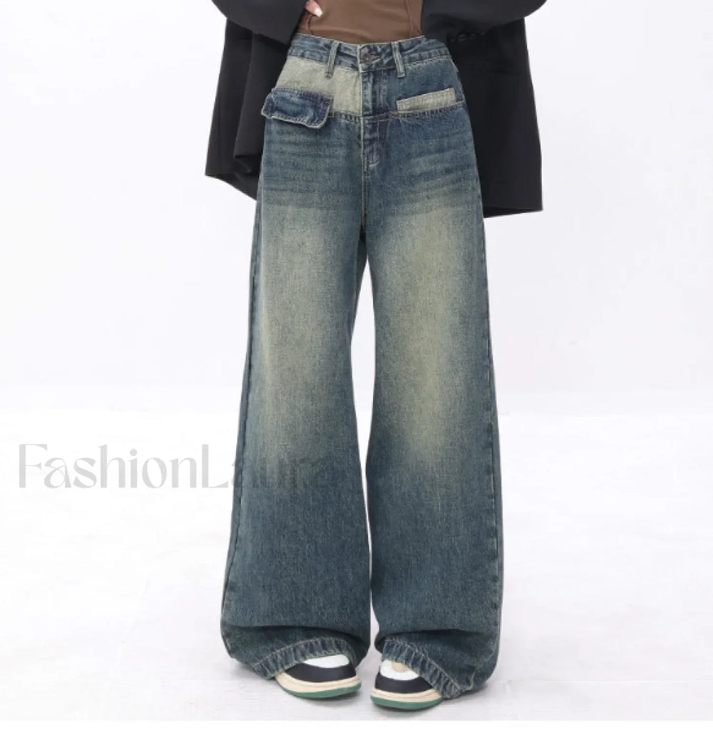 Vintage Blue Wash Trendy Patchwork Boyfriend Jeans women clothing