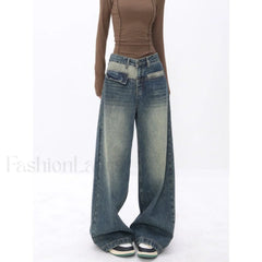 Vintage Blue Wash Trendy Patchwork Boyfriend Jeans women clothing