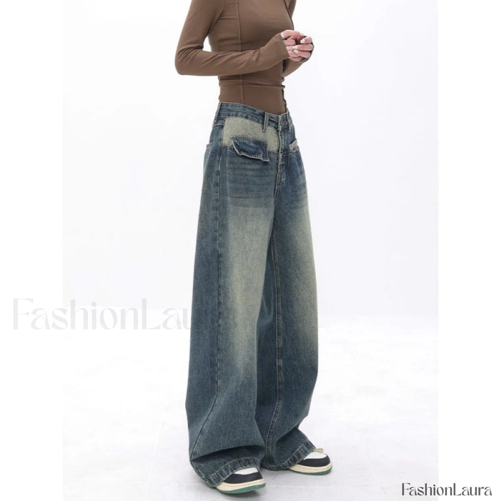 Vintage Blue Wash Trendy Patchwork Boyfriend Jeans women clothing