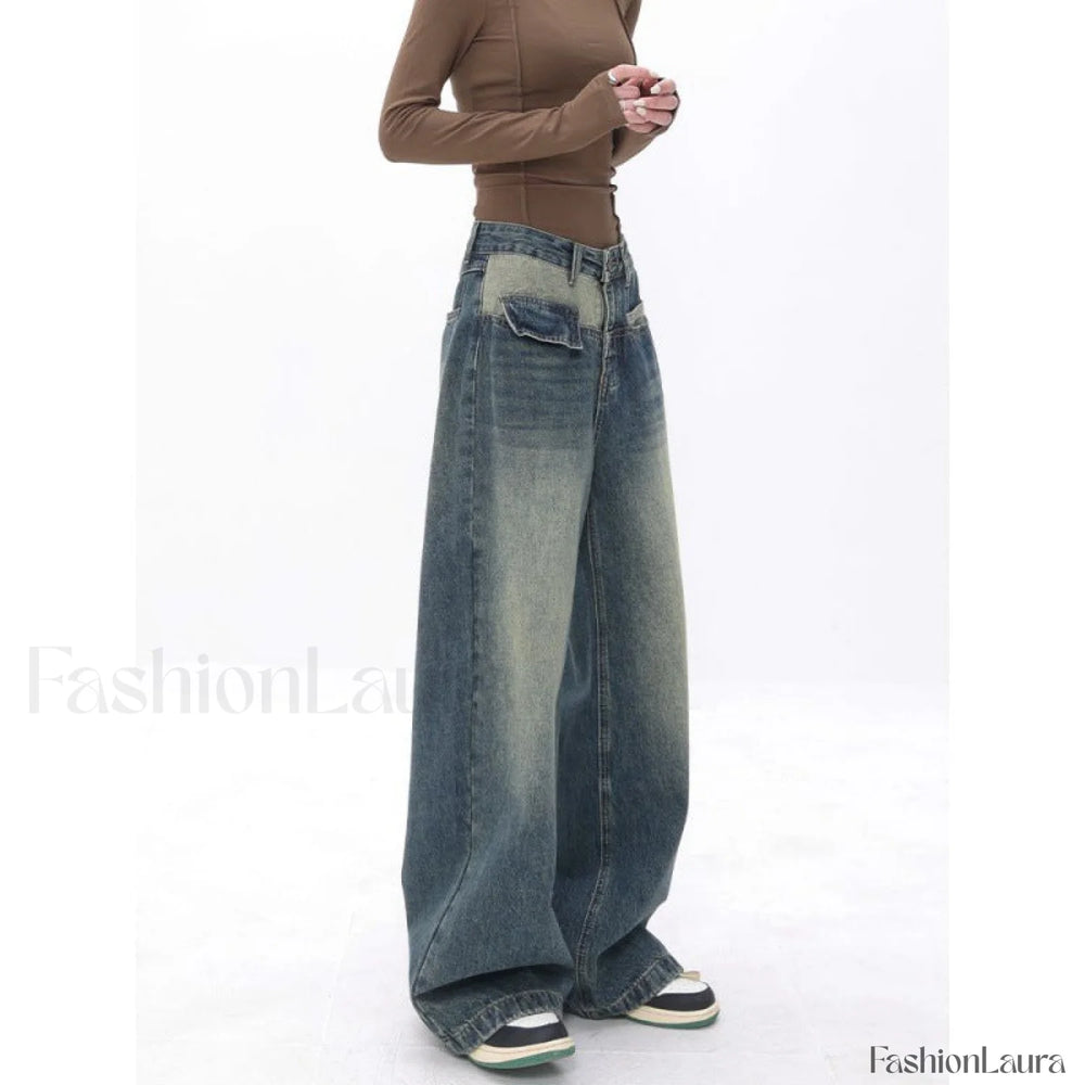 Vintage Blue Wash Trendy Patchwork Boyfriend Jeans women clothing