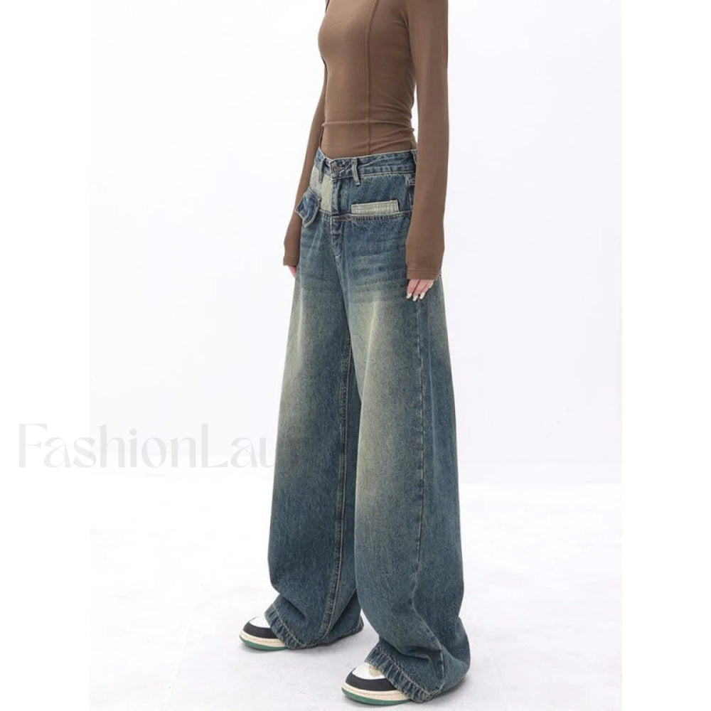 Vintage Blue Wash Trendy Patchwork Boyfriend Jeans women clothing
