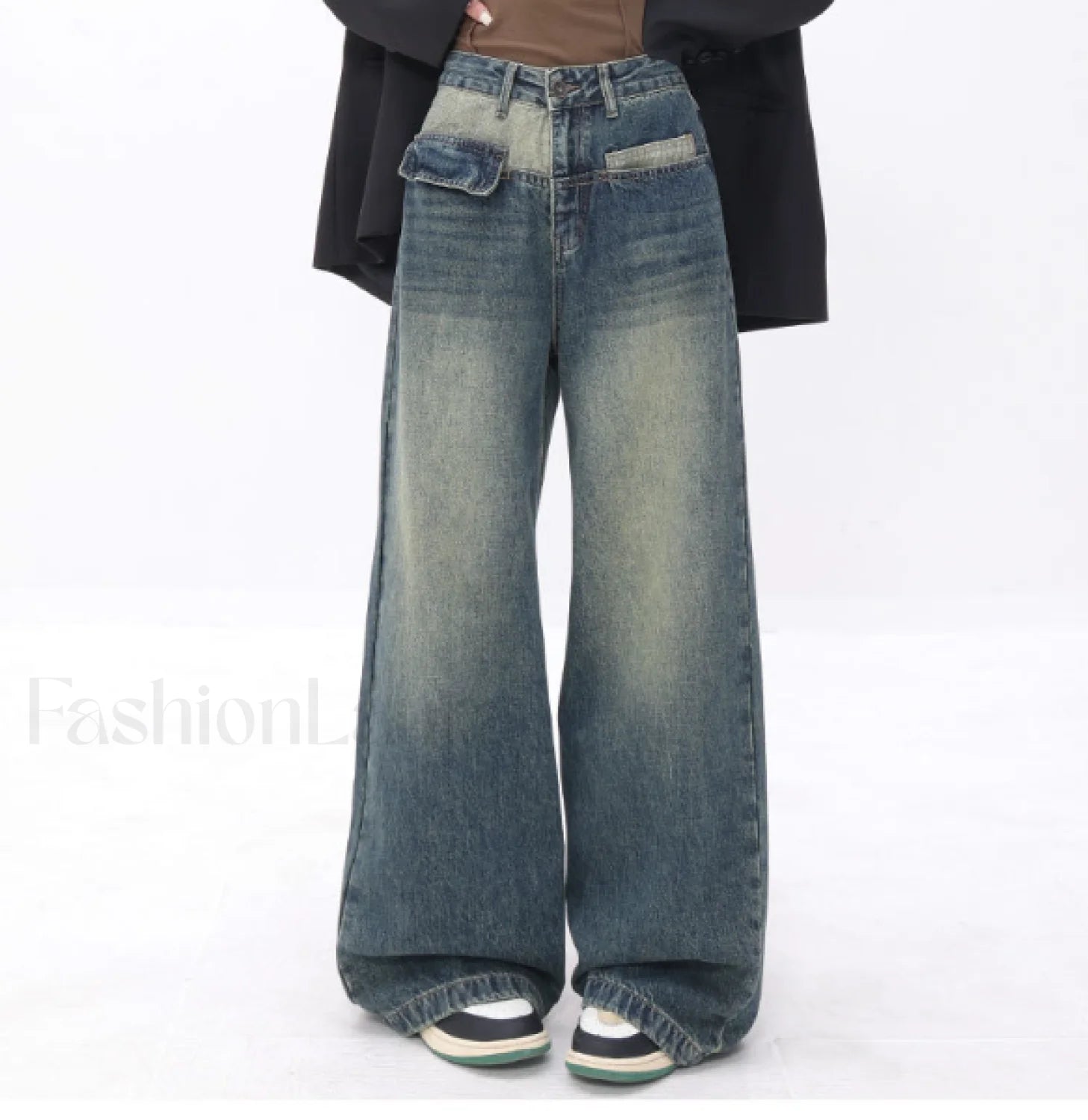 Vintage Blue Wash Trendy Patchwork Boyfriend Jeans Secondary image