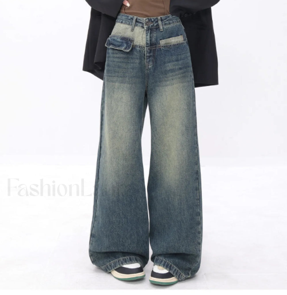 Vintage Blue Wash Trendy Patchwork Boyfriend Jeans women clothing