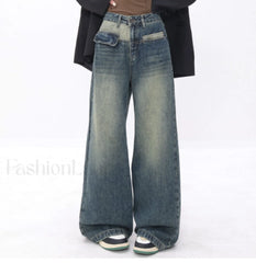 Vintage Blue Wash Trendy Patchwork Boyfriend Jeans women clothing