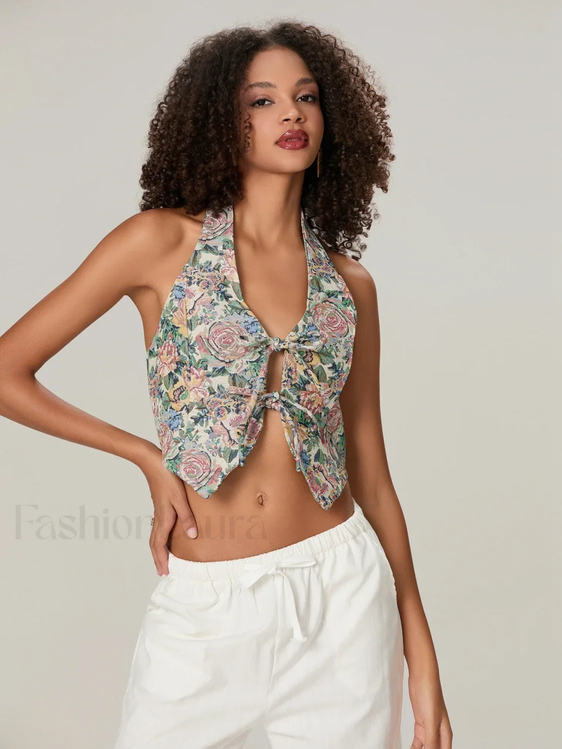 Vintage Bow Front Halter Crop Top Main image