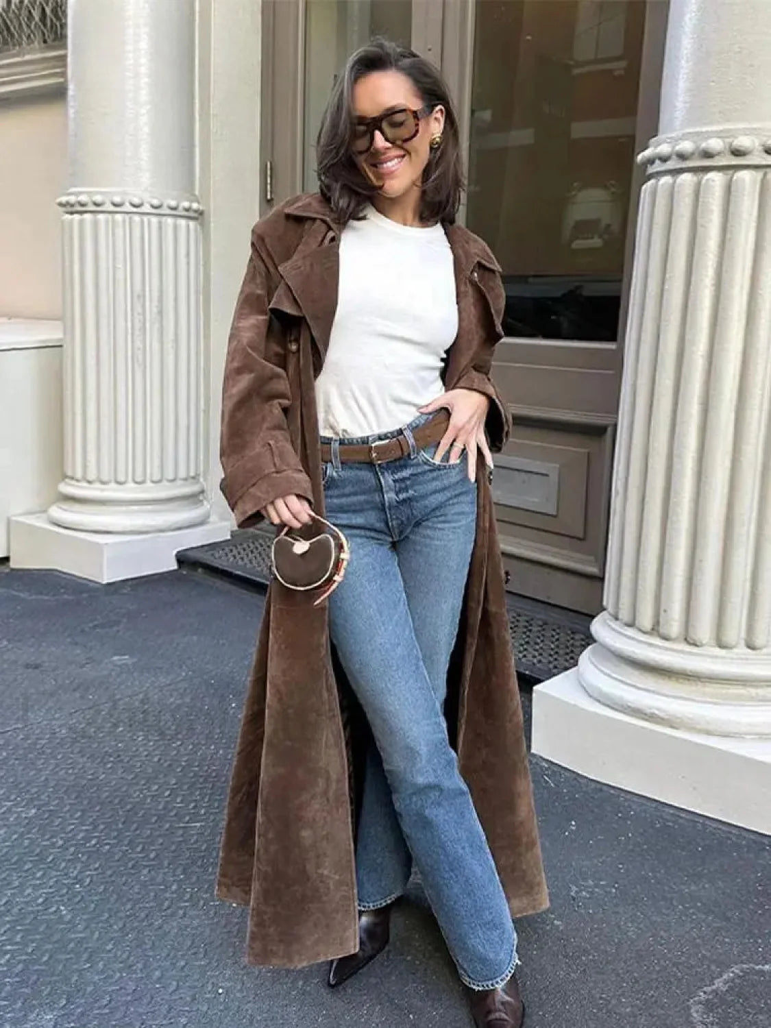 Vintage Brown Women’s Lapel Long Overcoats Main image