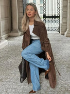 Vintage Brown Women’s Lapel Long Overcoats