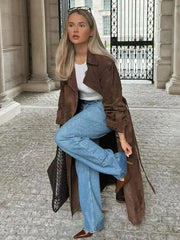 Vintage Brown Women’s Lapel Long Overcoats