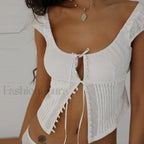 Vintage Button Up Milkmaid Crop Top