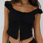 Vintage Button Up Milkmaid Crop Top