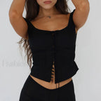 Vintage Button Up Milkmaid Crop Top