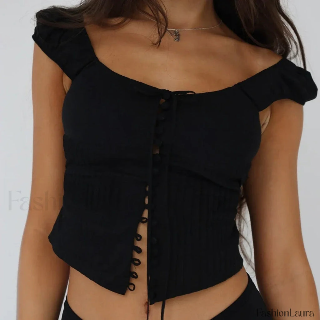Vintage Button Up Milkmaid Crop Top