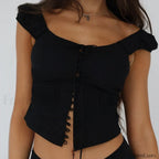 Vintage Button Up Milkmaid Crop Top