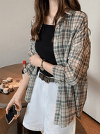 Vintage Checkered Long Sleeve Button Blouse Shirts