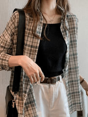 Vintage Checkered Long Sleeve Button Blouse Shirts