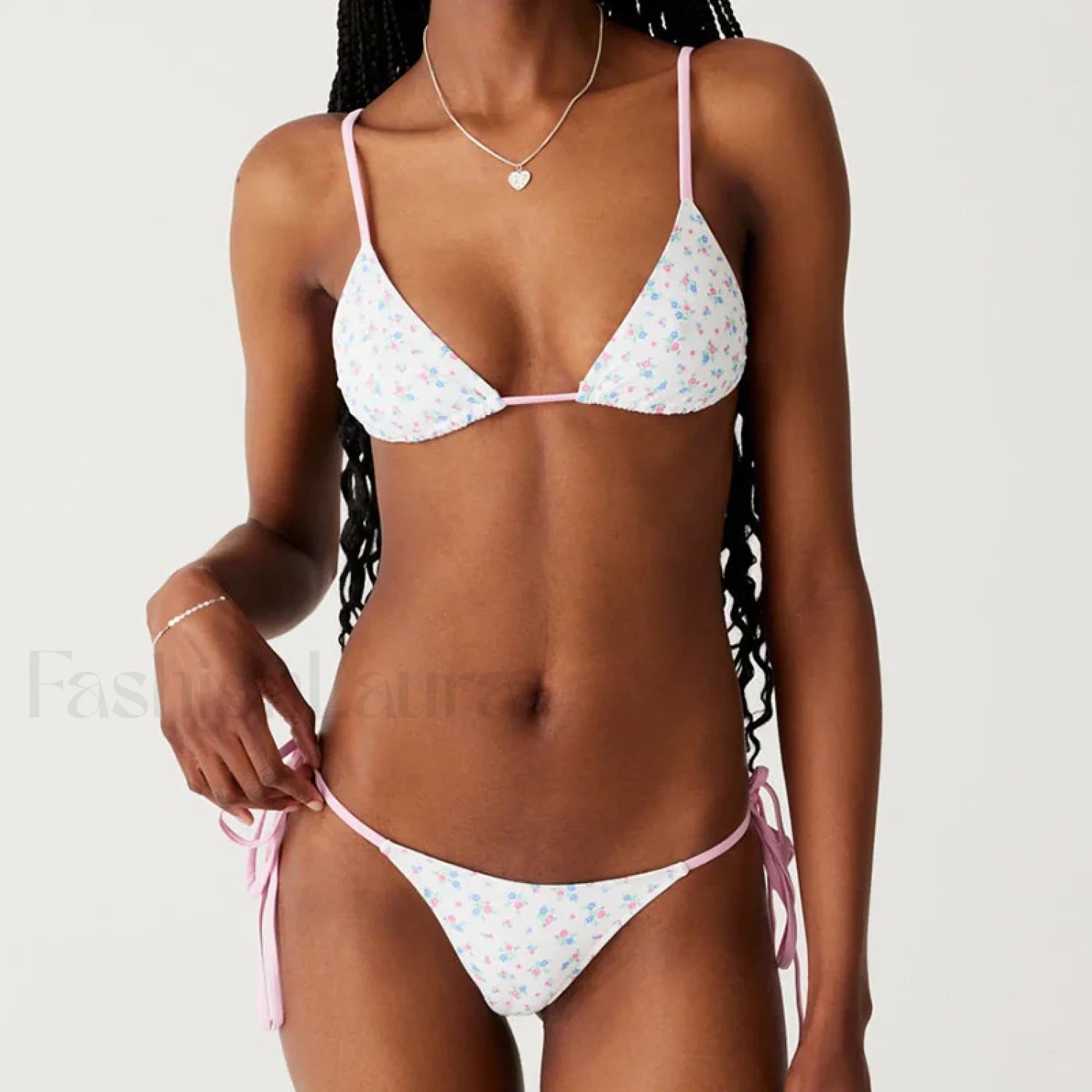 Vintage Cherry Floral Tie Up Bikini Set WHITE / S