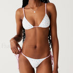 Vintage Cherry Floral Tie Up Bikini Set WHITE / S