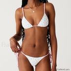 Vintage Cherry Floral Tie Up Bikini Set WHITE / S