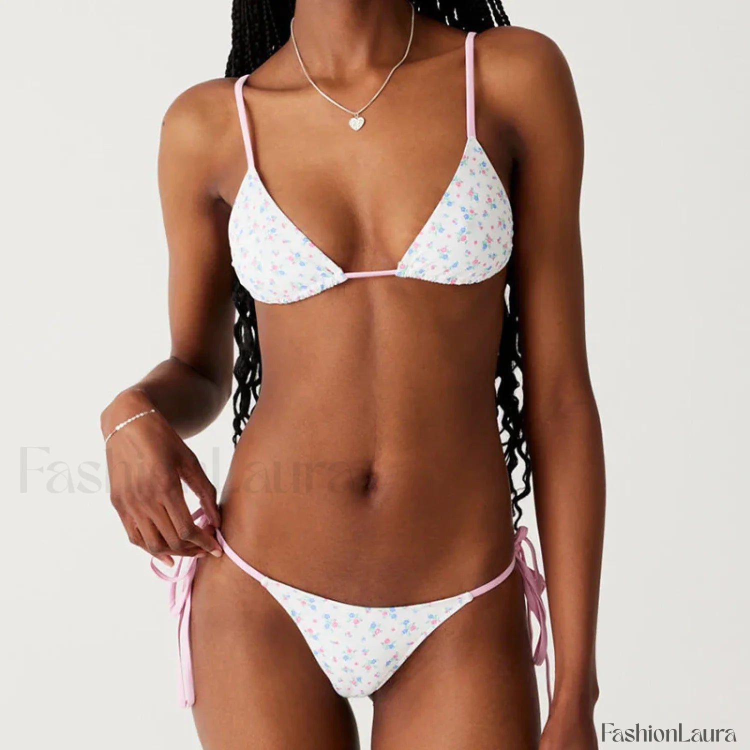 Vintage Cherry Floral Tie Up Bikini Set WHITE / S