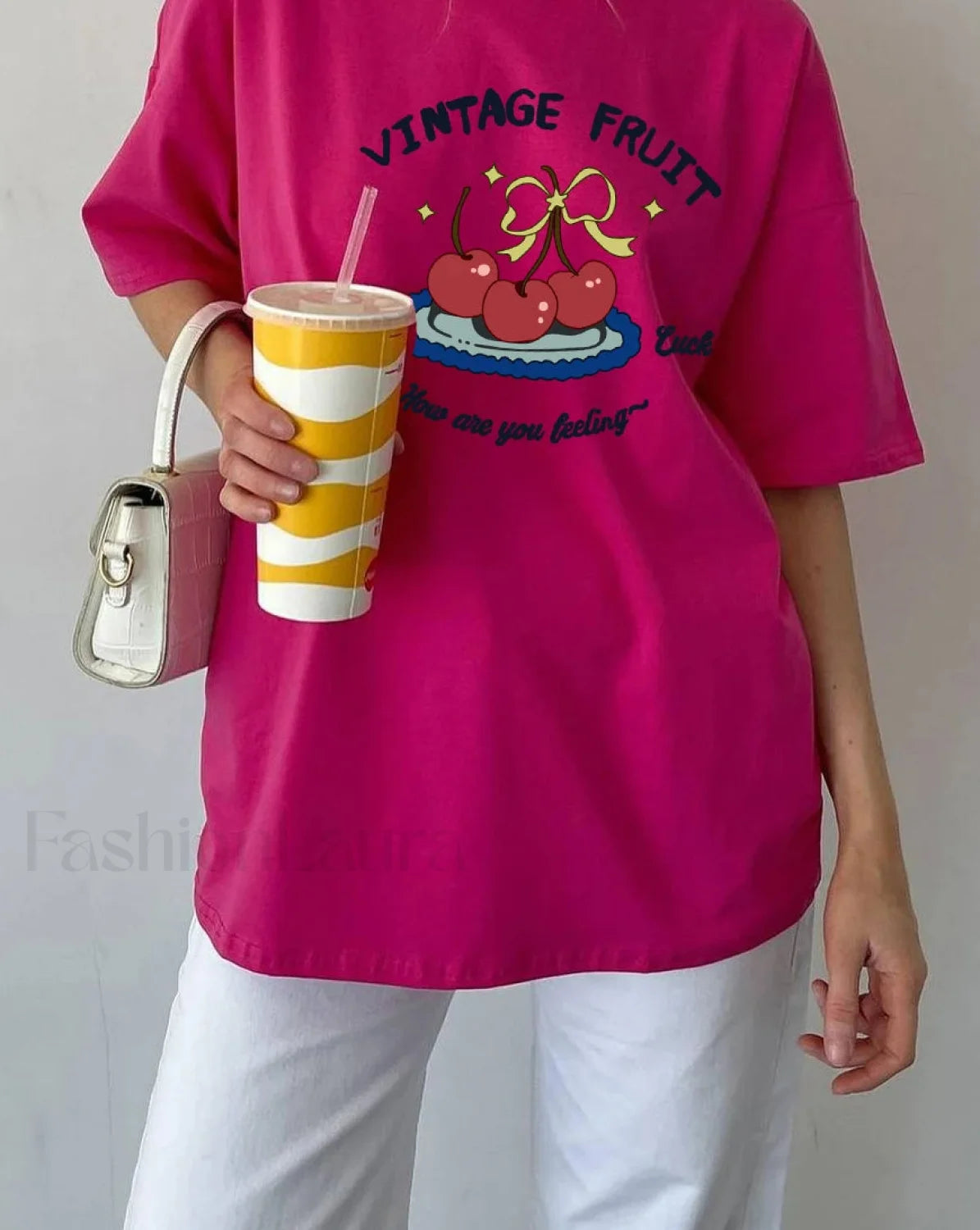 Vintage Chic Letter Printed T Shirt pink / M