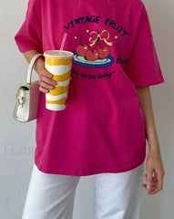 Vintage Chic Letter Printed T Shirt pink / M