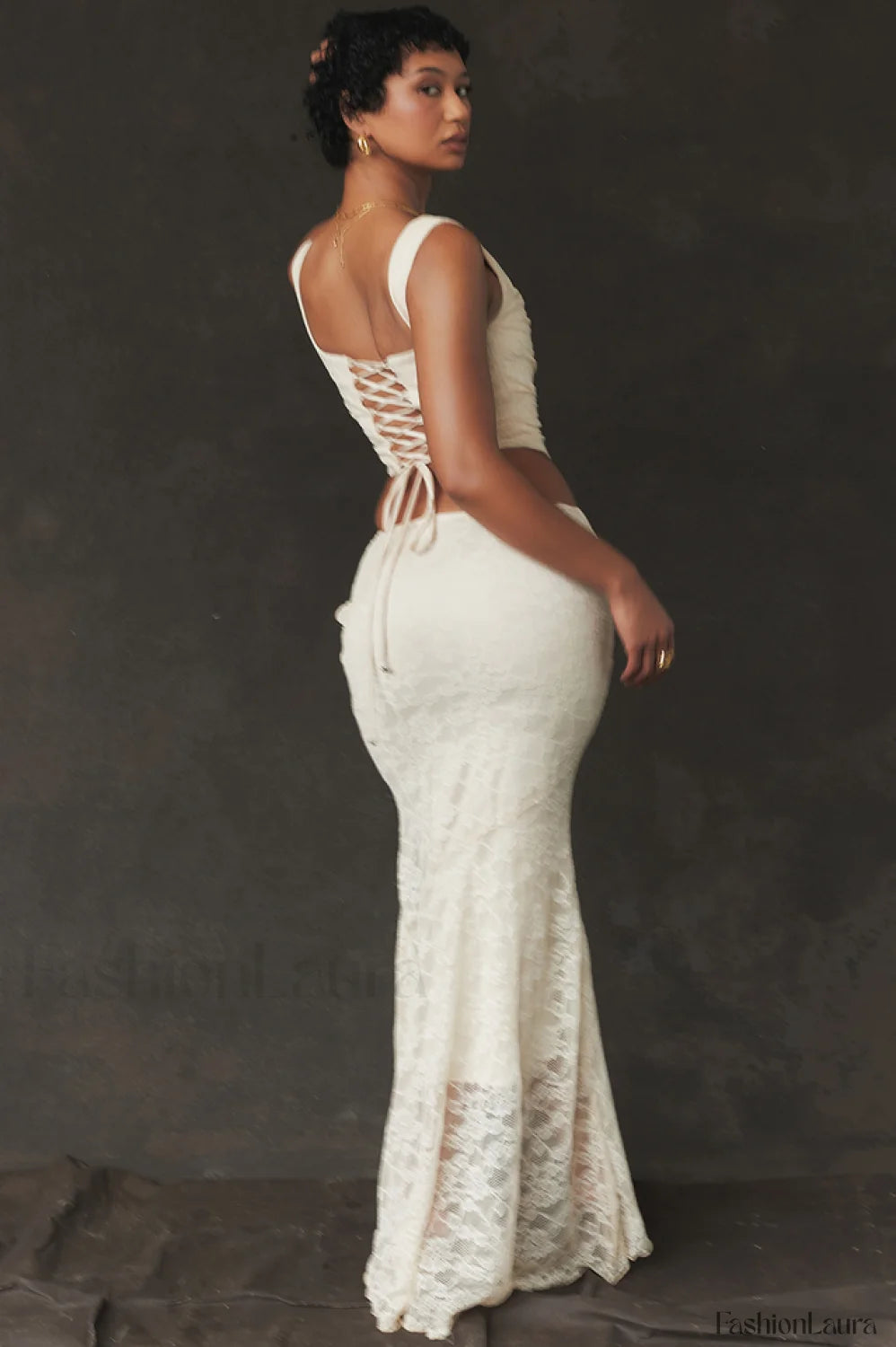 Vintage Cream Corset Charming + Lace Skirt Set