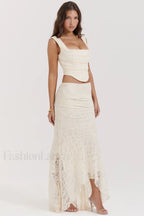 Vintage Cream Corset Charming + Lace Skirt Set