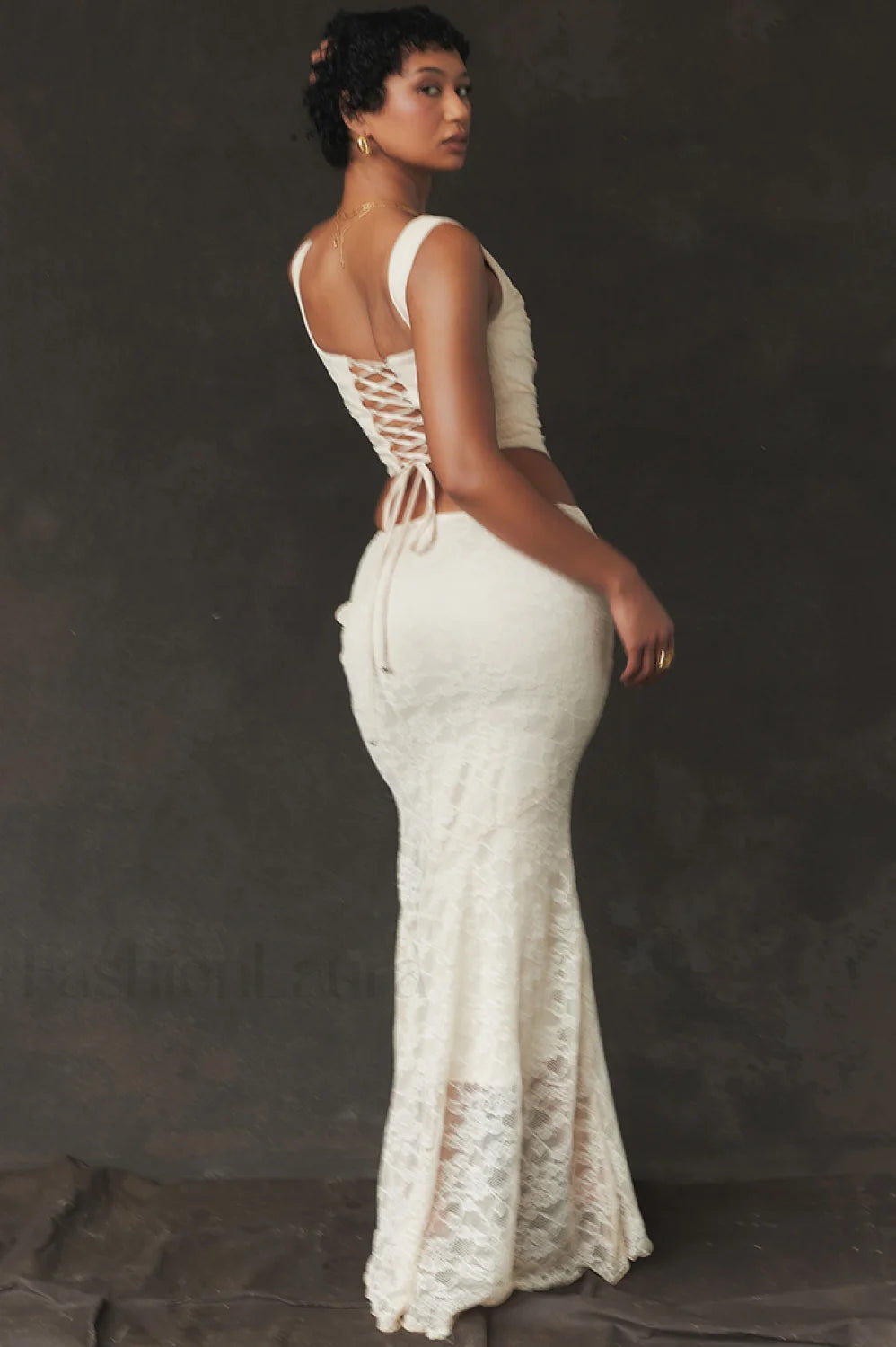Vintage Cream Corset Charming + Lace Skirt Set