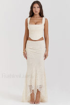 Vintage Cream Corset Charming + Lace Skirt Set
