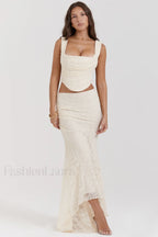 Vintage Cream Corset Charming + Lace Skirt Set XS / Cream