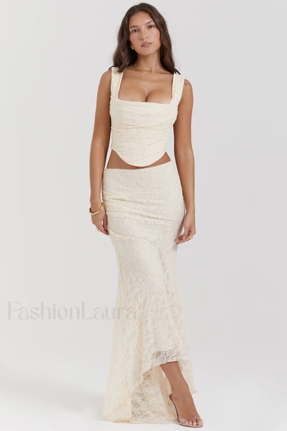 Vintage Cream Corset Charming + Lace Skirt Set XS / Cream