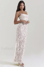 Vintage Cream White Charming Lace Maxi Dress