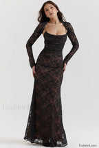 Vintage Cream White Charming Lace Maxi Dress S / Black