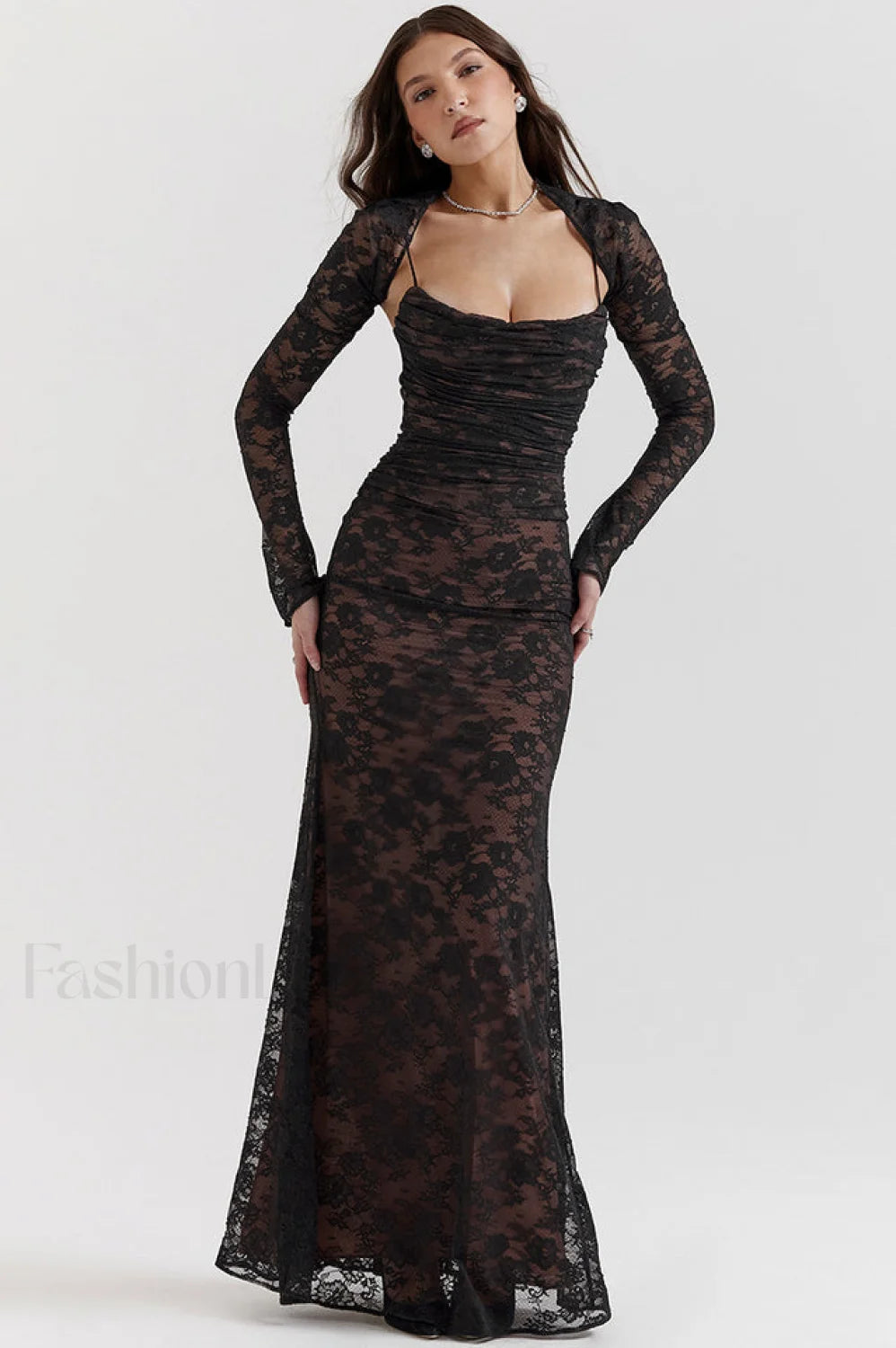 Vintage Cream White Charming Lace Maxi Dress S / Black