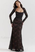 Vintage Cream White Charming Lace Maxi Dress S / Black