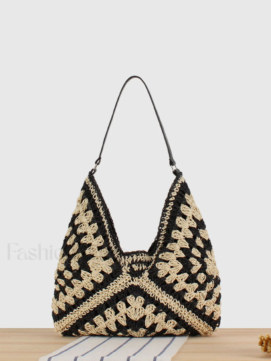 Vintage Crochet Macrame Shoulder Bag Black / One Size Bag Main image