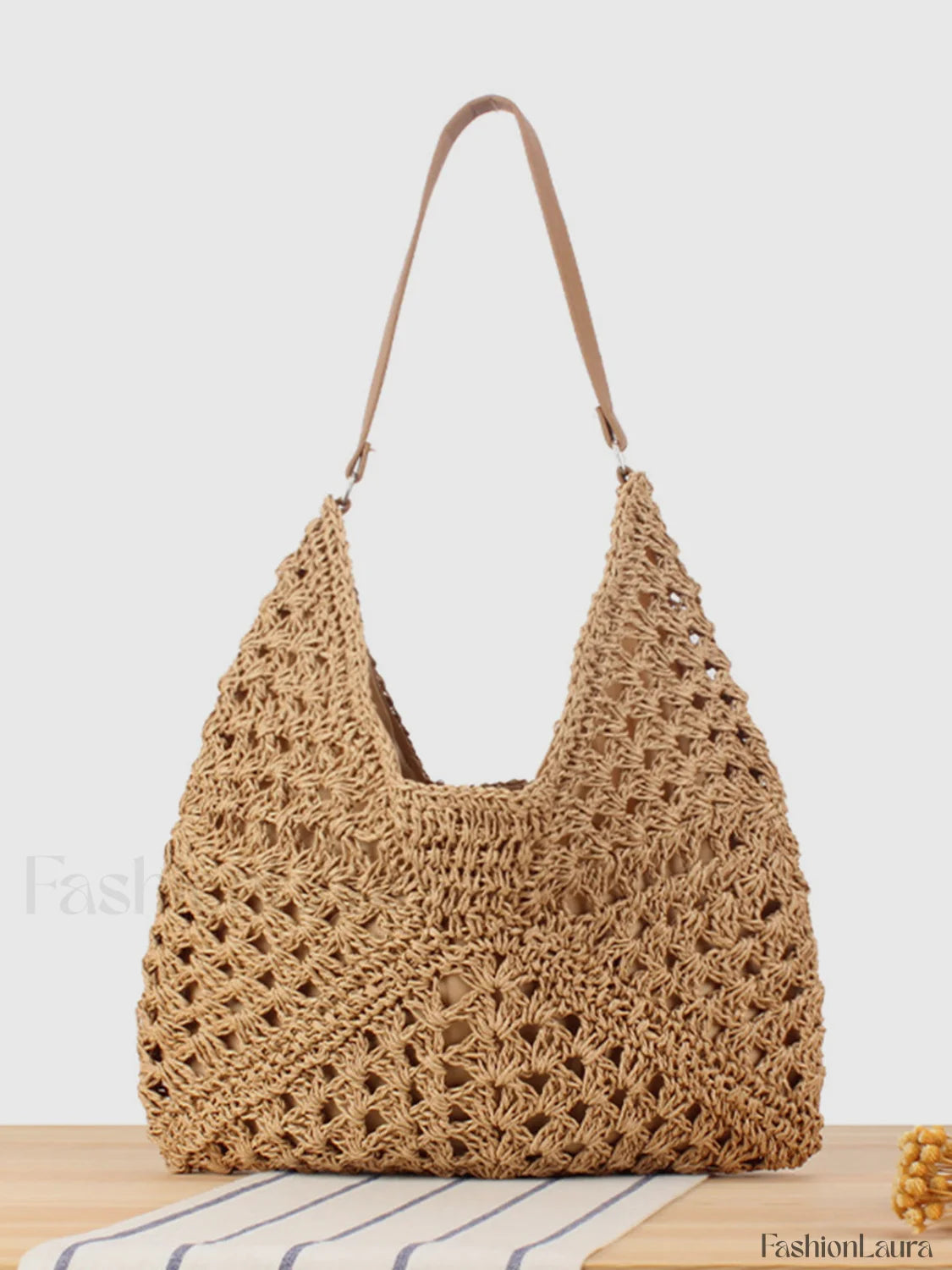Vintage Crochet Macrame Shoulder Bag Khaki / One Size Bag