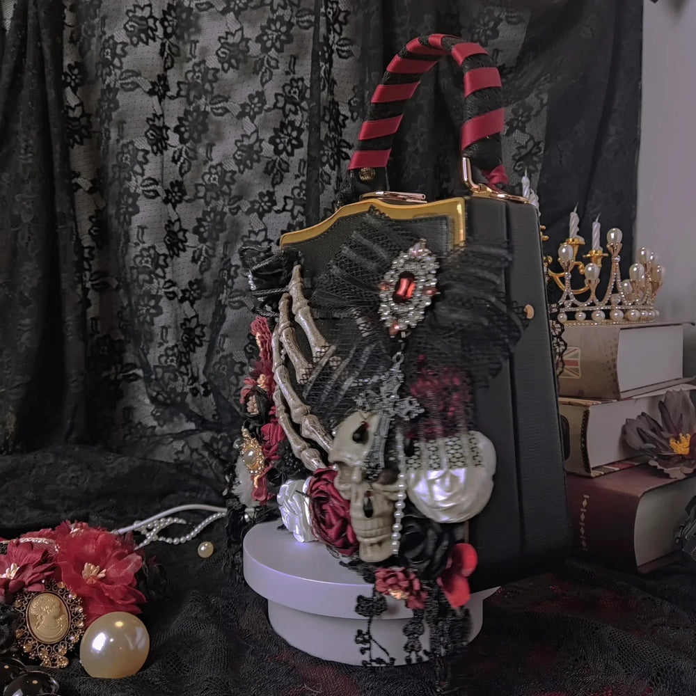 Vintage Crossbody Butterfly Shoulder Gothic Punk Flower Black Skeleton Bag