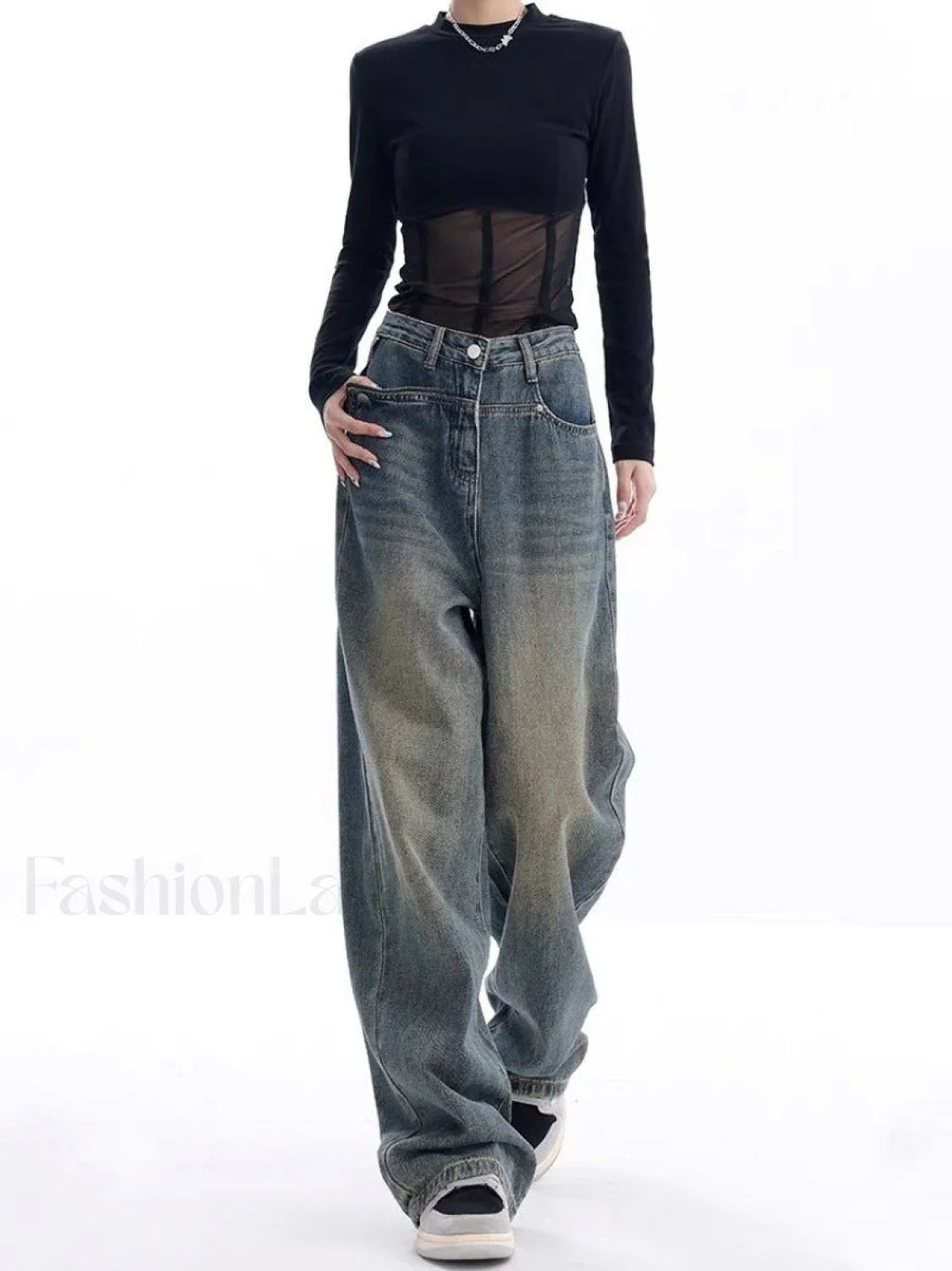 Vintage Dark Wash Trendy High Waist Boyfriend Jeans Retro Blue / L women clothing