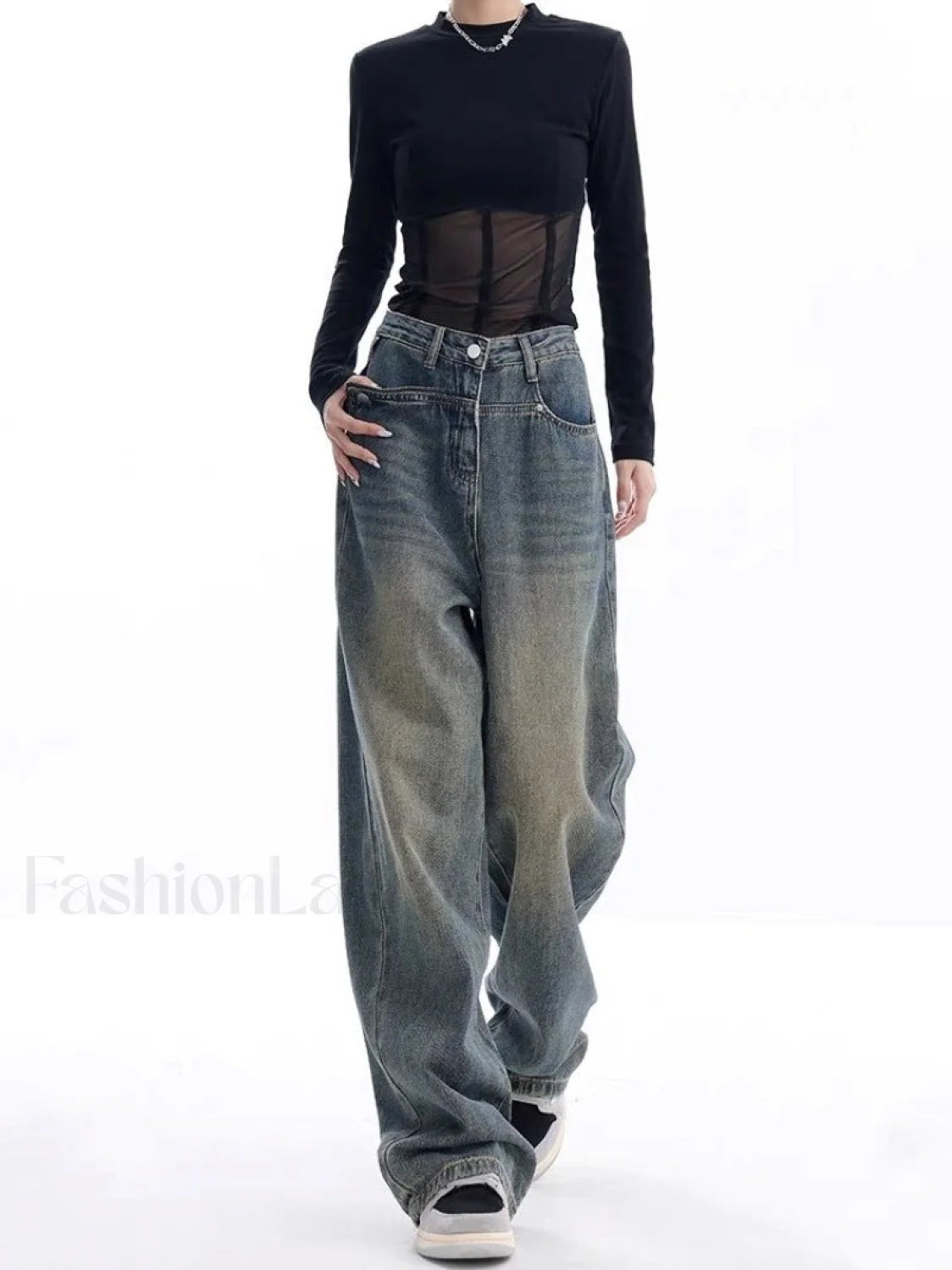 Vintage Dark Wash Trendy High Waist Boyfriend Jeans Retro Blue / L women clothing